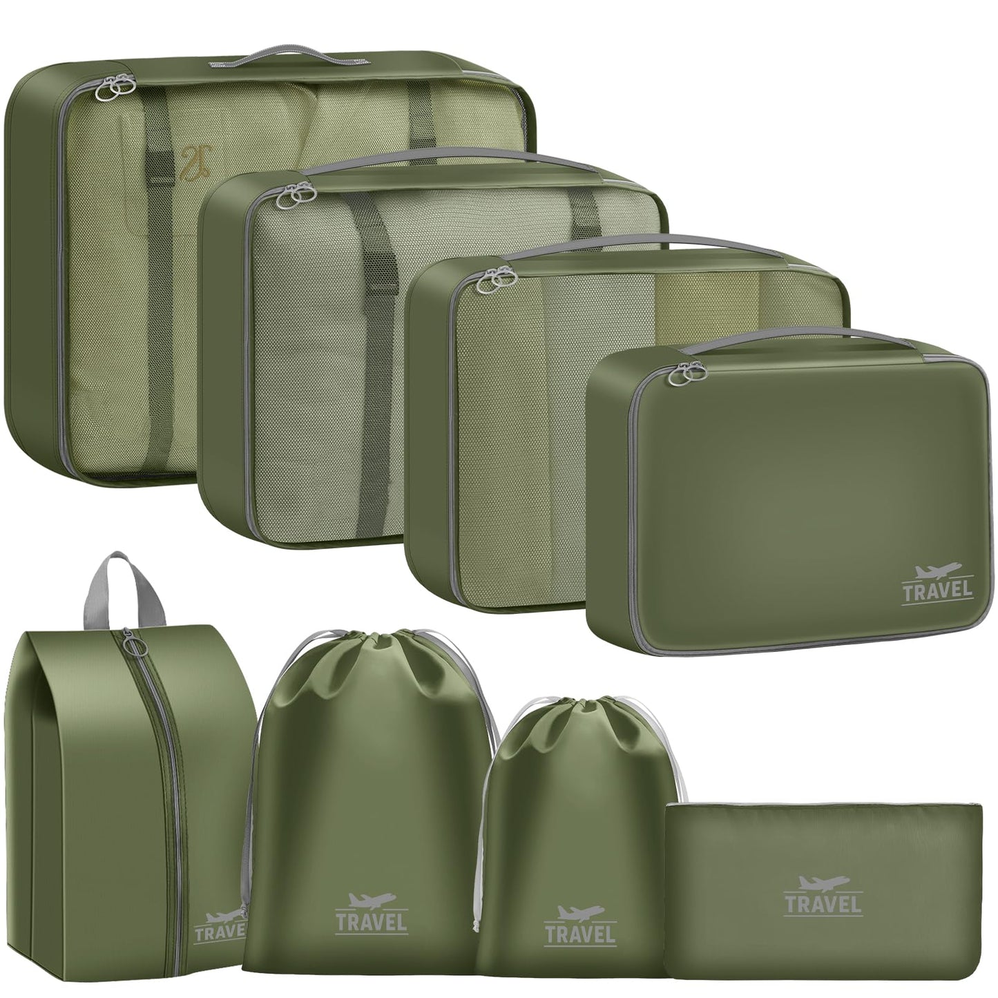 YEEYAA Packing Cubes for Travel - 8 Set Luggage Organizer Bags for Family, Mesh Breathable Packing Cubes for Suitcases Durable Travel Essentials Bags Set