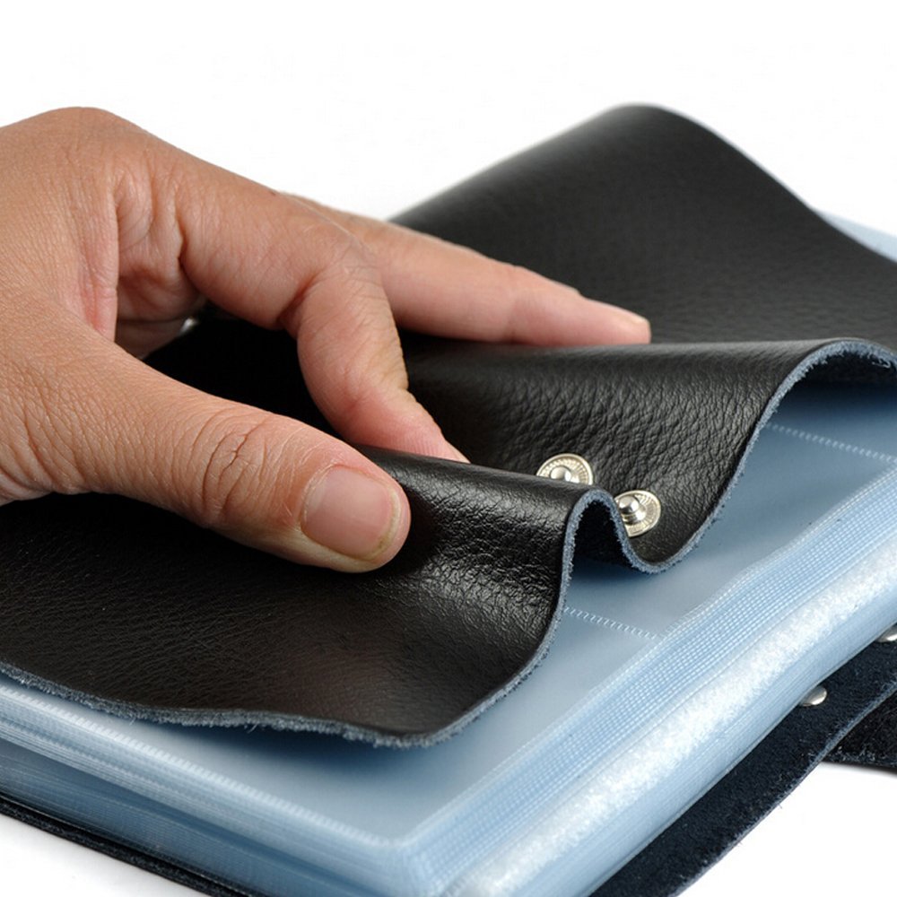 boshiho Leather Credit Card Holder Business ID Card Case Book Style 90 Count Name Card Holder Book (Black)