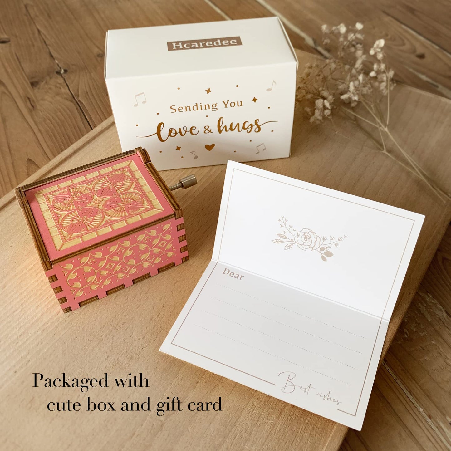 Hcaredee Sister Gifts from Sister Music Box, for Sisters Birthday,You are My Sunshine Hand Crank Wooden Musical Boxes,Christmas Graduation Presents for Best Friends Female Soul Sister Bestie BFF-Pink