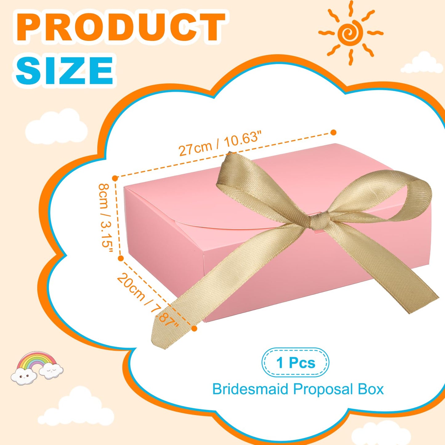 PATIKIL Gift Boxes with Lids, (10.6 x 7.8 x 3.1 Inch, Pink) (10 Pcs), Kraft Paper Bridesmaid Proposal Box with Gold Wrap Ribbons for Christmas Birthday Wedding Graduation Party