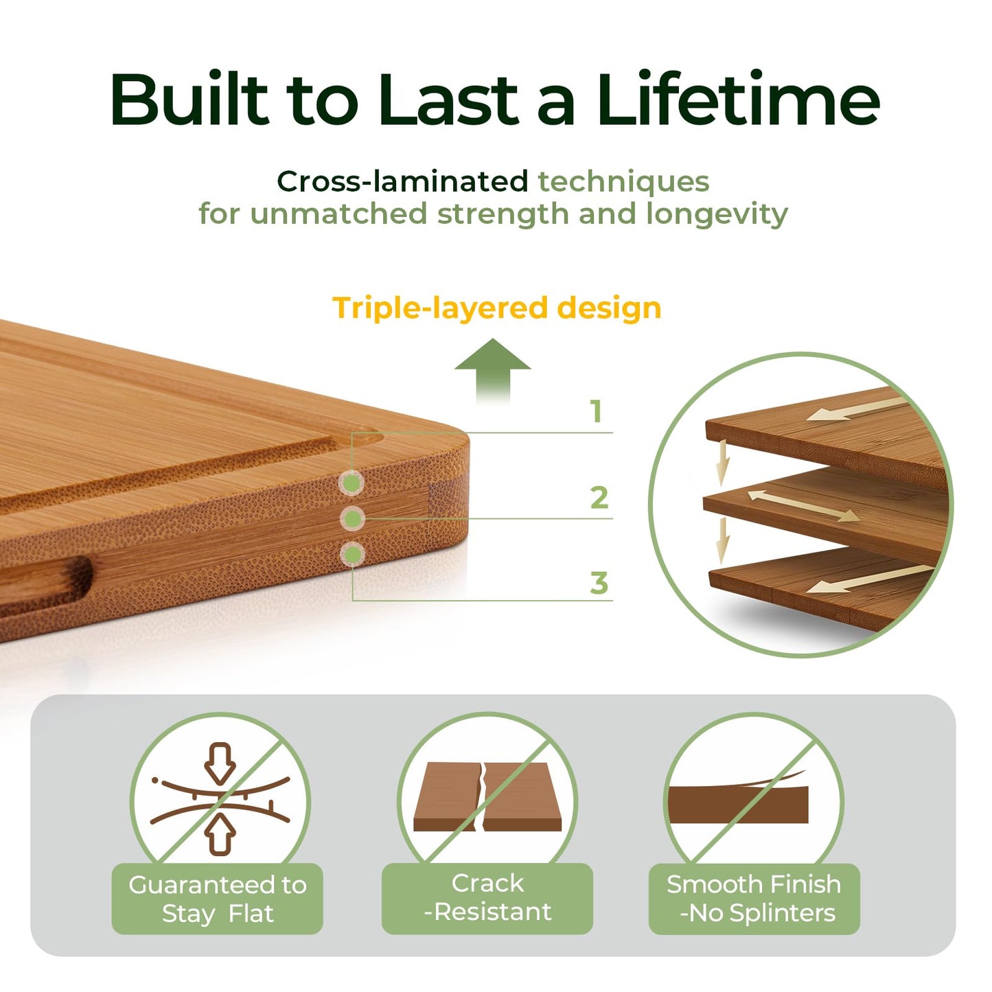Keechee Butcher Block 2-Pcs Carbonized Bamboo Cutting Board Set With Juice Groove For Meal Prep & Cheese Serving - Ideal Kitchen Gift Set of 2 (M+L)