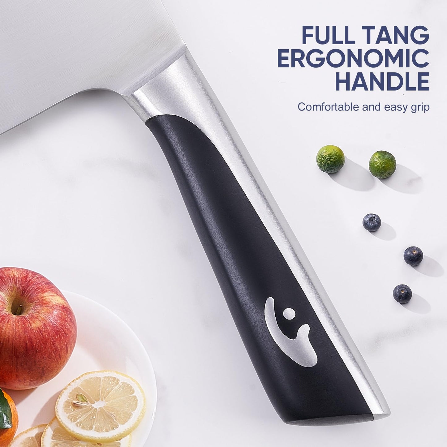Topfeel Butcher Knife Meat Cleaver Set 3Pcs-7" Heavy Duty Bone Chopper& 7" Santoku Knife& 5" Utility Knife, German Stainless Steel Chef Knives Set for Kitchen Home Gift