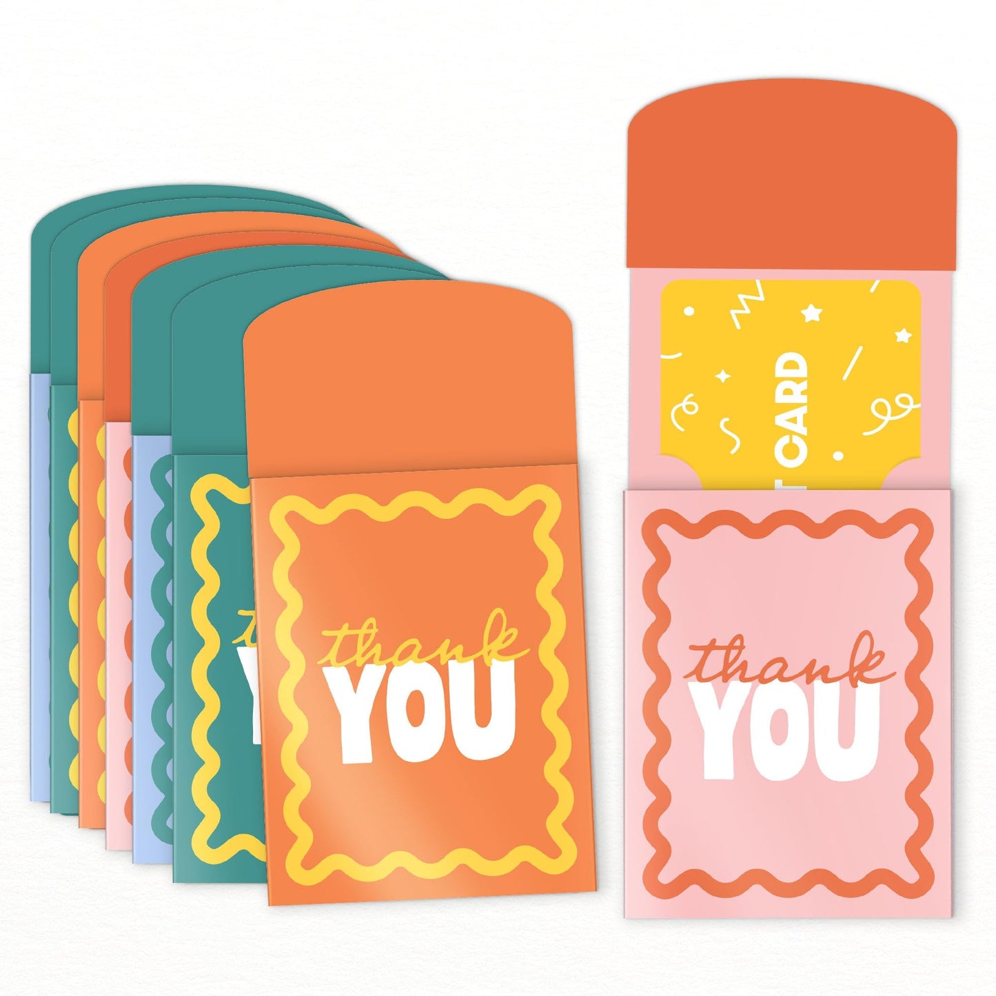 Big Dot of Happiness Assorted Wavy Colorful Thank You Gift Card Holders with Envelopes, Cash Money Holders and Gift Card Sleeves, Retro Stationery Nifty Gifty Pack - Set of 8