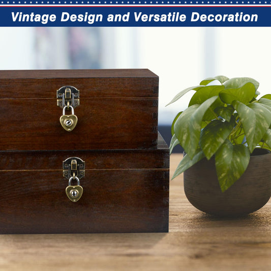 Wood Keepsake Boxes with Lock and Keys Handcrafted Decorative Wooden Storage Case Cabinet Container Hinged Lid Country Rustic Style Organizer for Trinkets Gift Card Collection Coffee Color 2 Pack