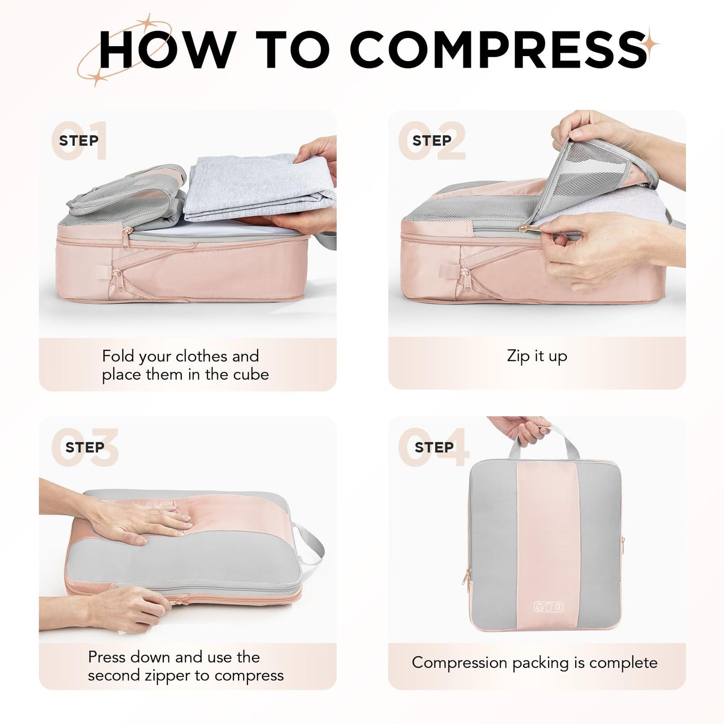 OlarHike 8 Set Compression Packing Cubes for Travel Gifts Mom Women,Luggage Clothes Organizer for Travelers,Airplane/Cruise/Car/Train Travel Essentials,Compressible Expandable Saver Space Bags(Beige)