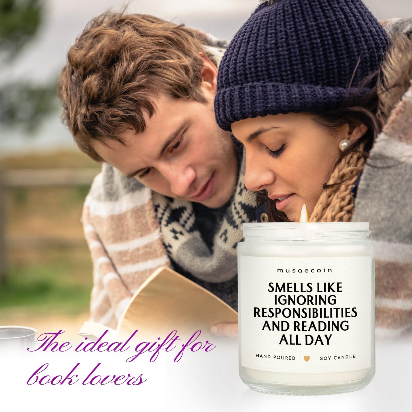 musaecoin Book Lovers Gifts, Funny Gifts for Book Lovers, Birthday Bookish Presents for Readers Librarian Bookworm - Handmade Lavender Candle 7oz