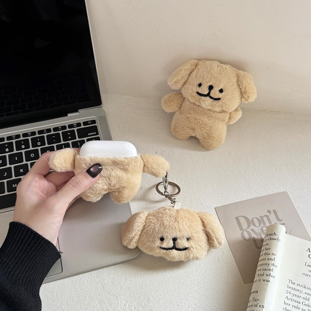 Yatchen Furry Case Compatible with AirPods Pro,Funny Cute 3D Cartoon Plush Dog Design Fluffy Soft Warm Cover Case Carrying Charging Box with Keychain Anti-Fall Protective Case for AirPods Pro