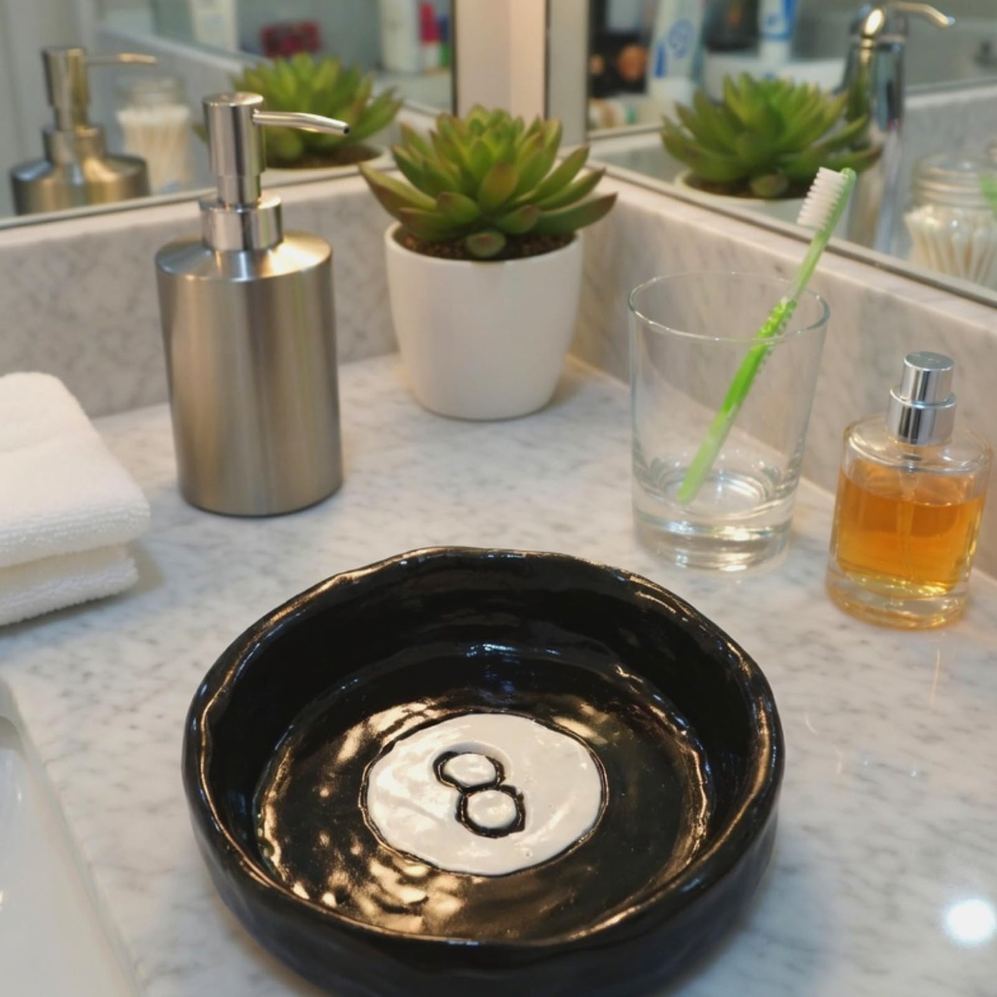 Roowest Black Ball 8 Jewelry Tray Trinket Dish 8 Ball Jewelry Tray Dish Desk Decor Resin Earrings Necklaces Watch Key Home Decor Gift for Women Cute Plate Bowl Room Aesthetic