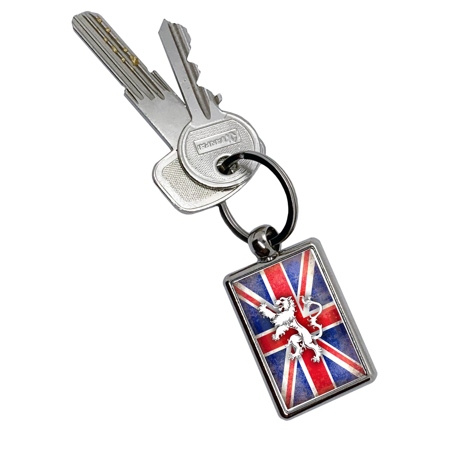 Apedes United Kingdom of Great Britain Country Flags Keychain Metallic Key Chain Keyring - Durable Metal with Impeccable Graphics, Stylish Key Organizer, Gift for Birthday and Holiday, 3” H x 11/2” W