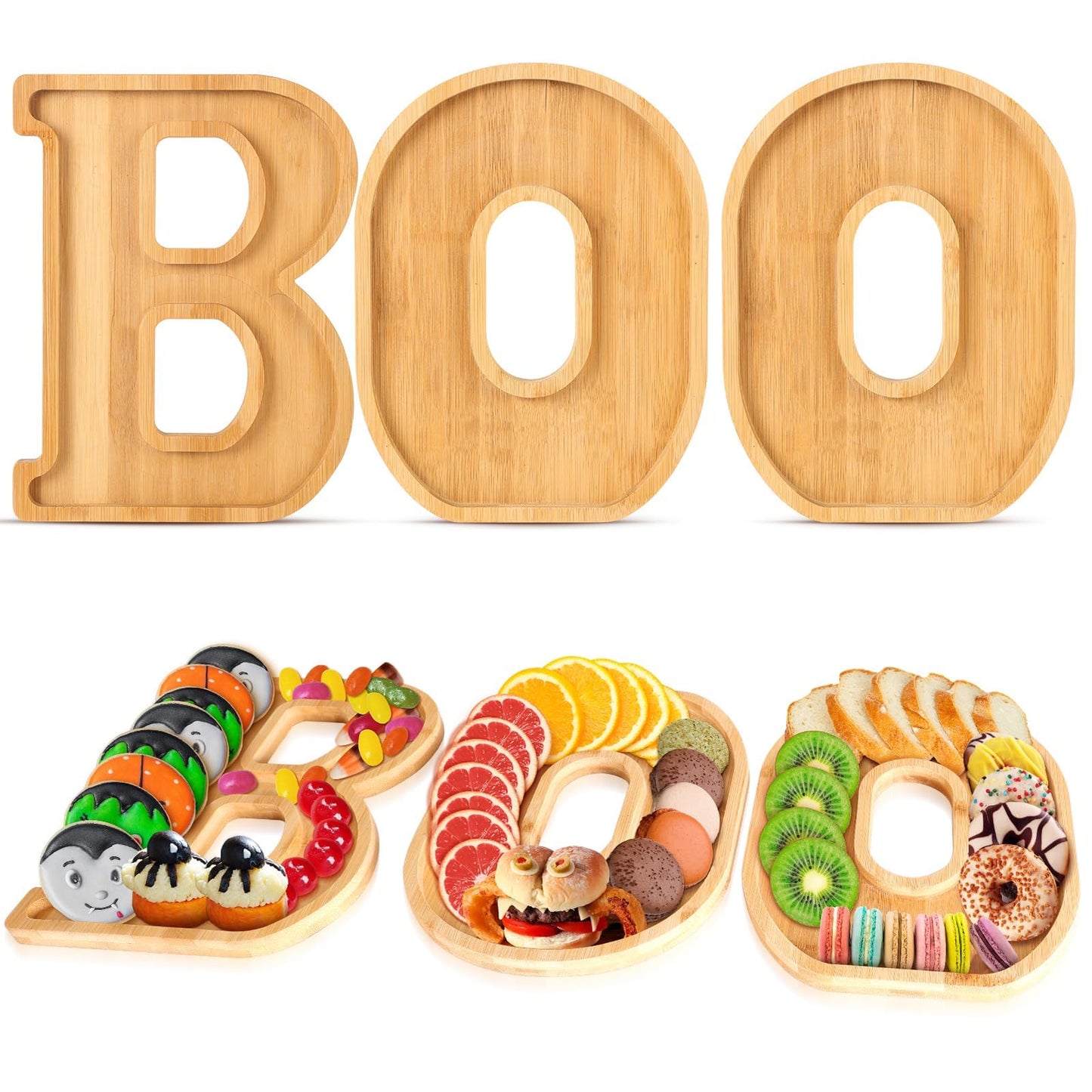 Christmas Boo Charcuterie Letters Bamboo Wood Charcuterie Christmas Board Letter Serving Tray Cheese Board Halloween Serving Tray Plates for Xmas Holiday Candy Cookie Home Party