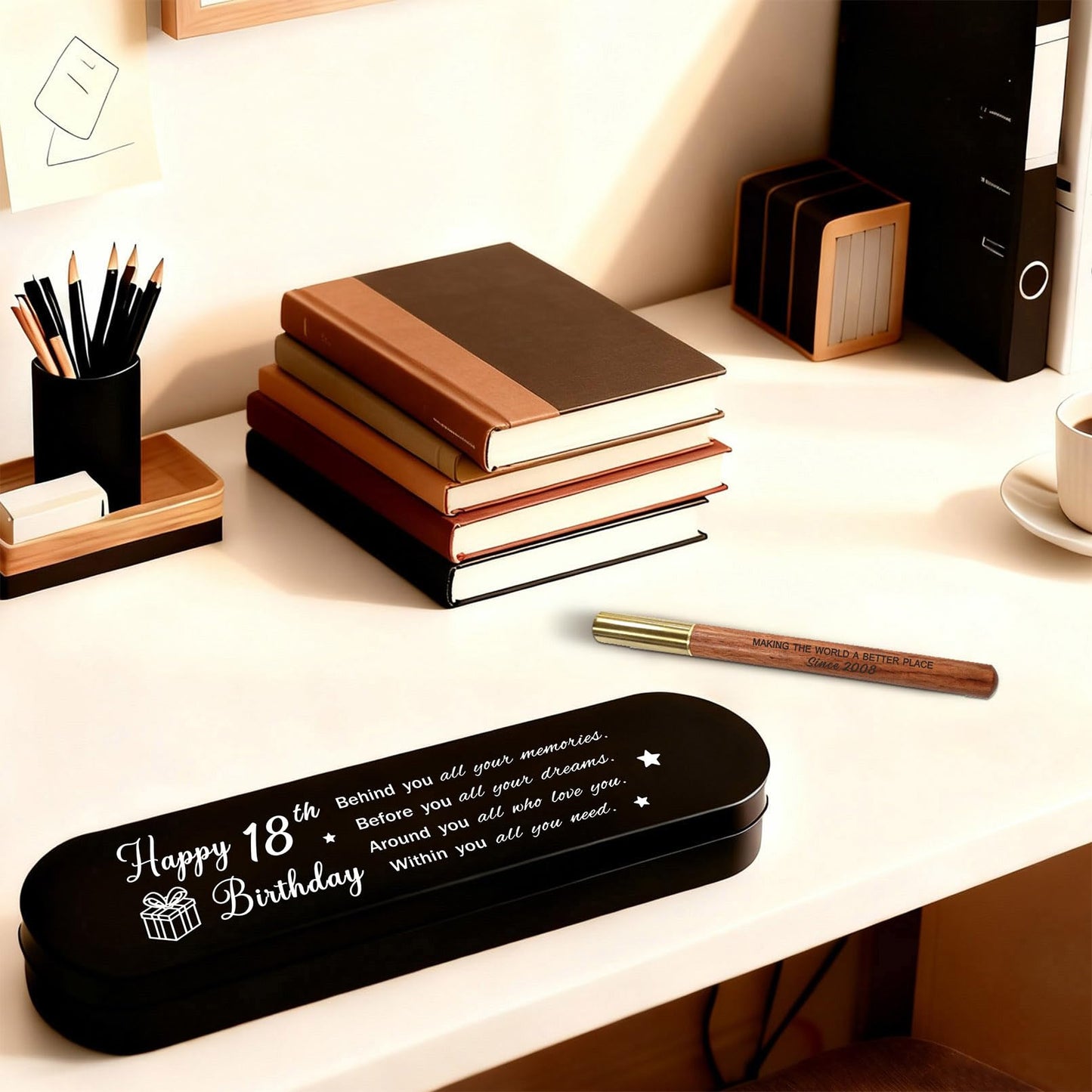 iyaone 18th Birthday Gift for 2008 Born - Engraved Wooden Gel Pen & Keepsake Box Set, Inspirational Gift for New Adult, 18 Year Old Birthday Present