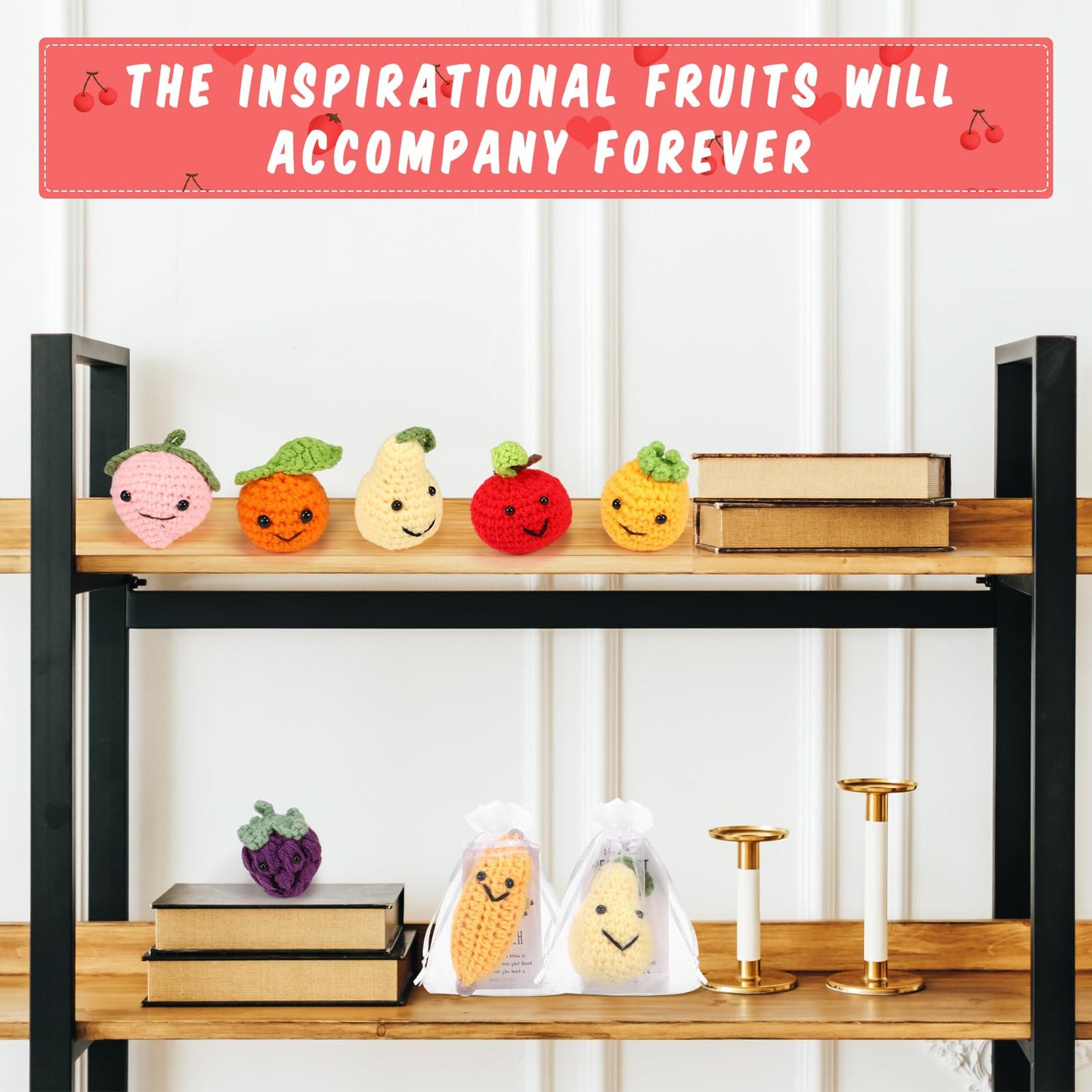 Shappy 30 Sets Dancing Fruit Inspirational Gift Positive Fruit Funny Wool Knitted Mini Coworker Appreciation Gift Motivational Pun Card Graduation Party Favor for Teacher Employee Staff