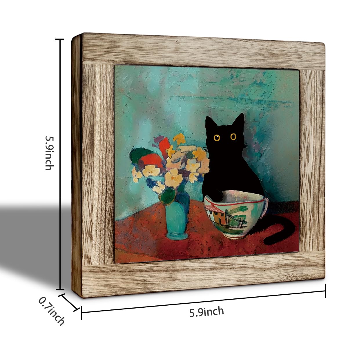Cute Black Cat Tabletop Sign Wooden Box Decor, Funny Animal Oil Painting Style Desk Accent, Whimsical Pet Shelf Decor, Gift for Cat Lovers or Animal Enthusiasts