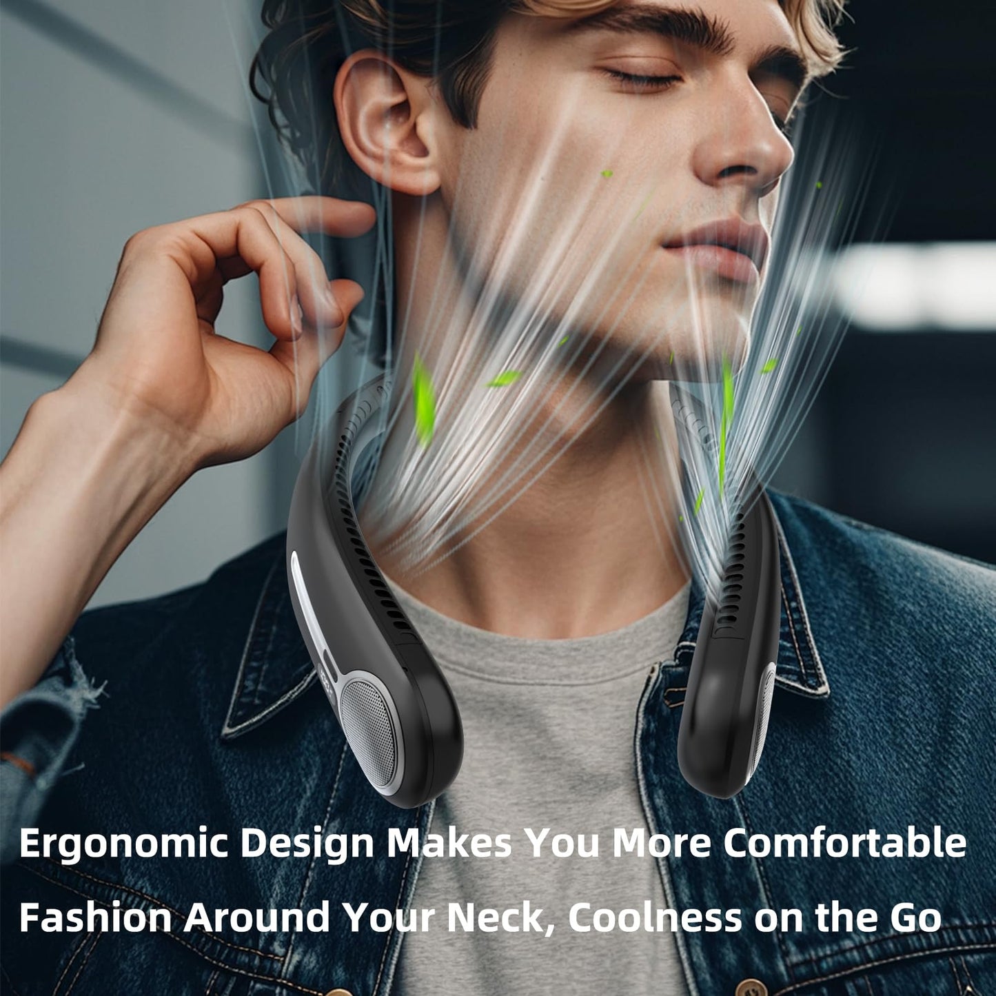 Portable Neck Fan,Hands Free Personal Wearable Bladeless Fan,6000mAh USB Rechargeable,360° Cooling,LED Display,4-Speeds,Birthday Gifts for Men Women Dad Mom,Fathers Day,Mothers Day Gifts (Black)