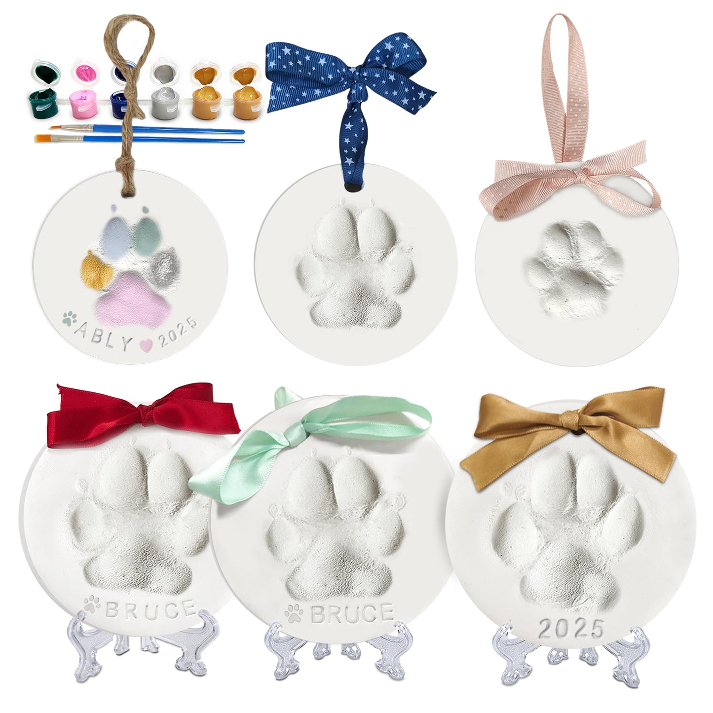 MYPAWLETS Pawprints Keepsake Kit for Dogs Cats,Make 3 Clay Paw Print Ornaments,Soft & Non-Toxic Clay,Pet Paw Prints Impression Kit,Dogs Christmas Tree Ornament,Gift for Pet Lovers-3 Round