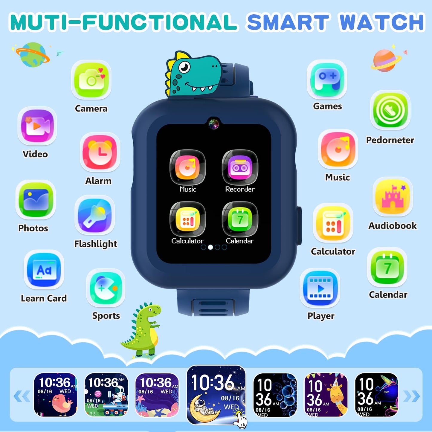 MOFGDNI Smart Watch for Kids with 39 Puzzle Games - HD Touch Screen Kids Watch, Camera, Music Player, Alarm Clock, Calculator, Pedometer, Flashlight, Puzzle Game for 3-12 Year Old Gifts for Boys