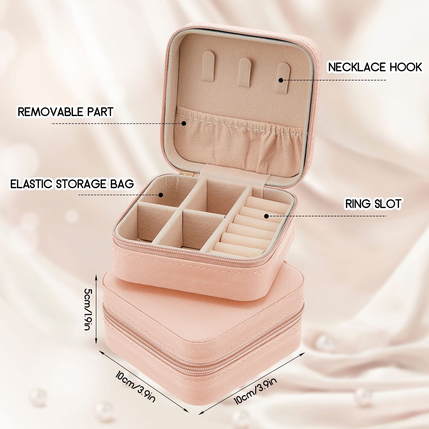 Taiyin 6 Pcs Travel Jewelry Case, Valentines Day Gifts for Her- Small Jewelry Organizer Box Bridesmaid Gifts for Women Girls (Pink)