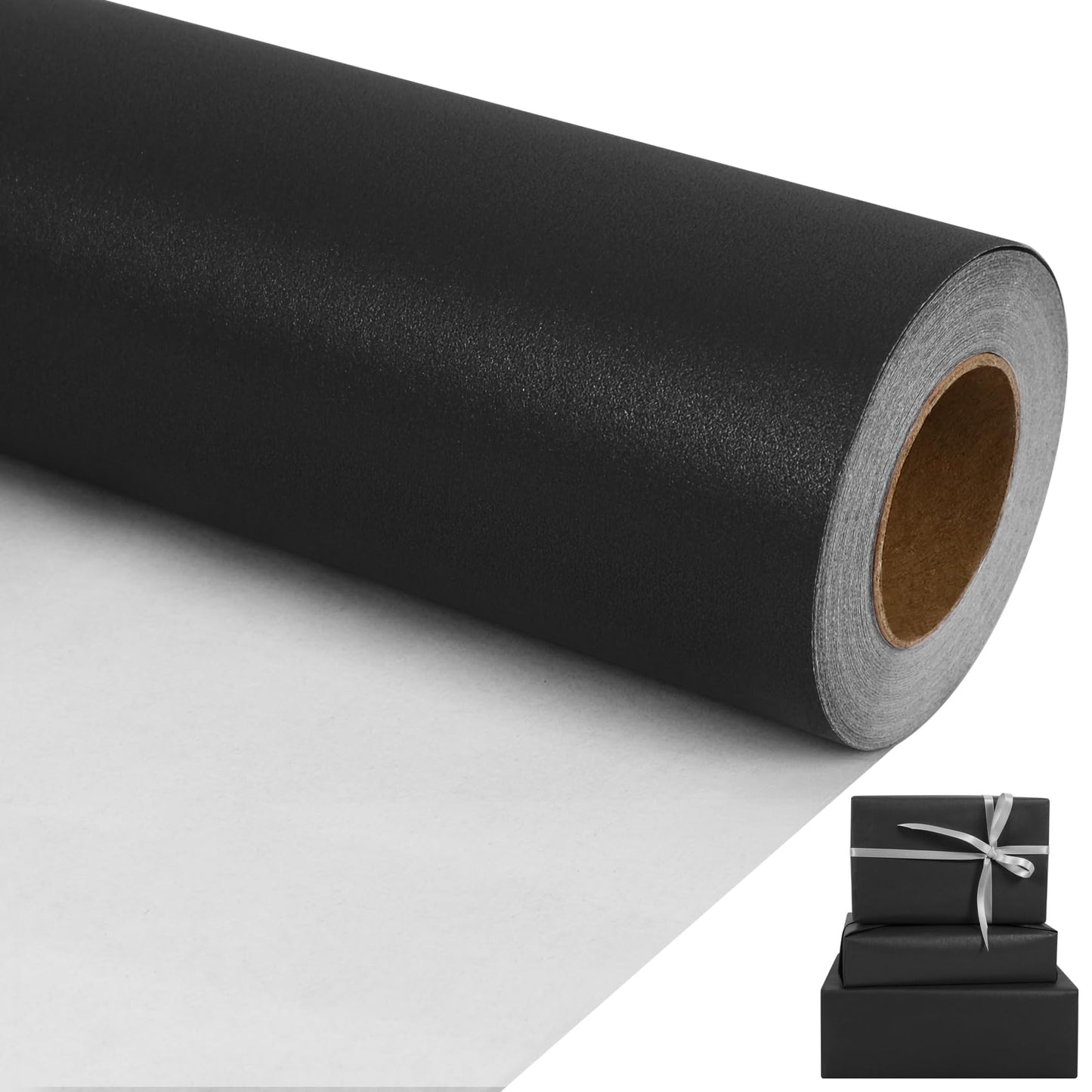 Aimyoo Black Matte Wrapping Paper, 17 Inches X 50 Feet (70.8 sq.ft.) Solid Color Pearly-Lustre Paper Roll for Christmas Birthday Baby Shower Wedding Gift Wrap