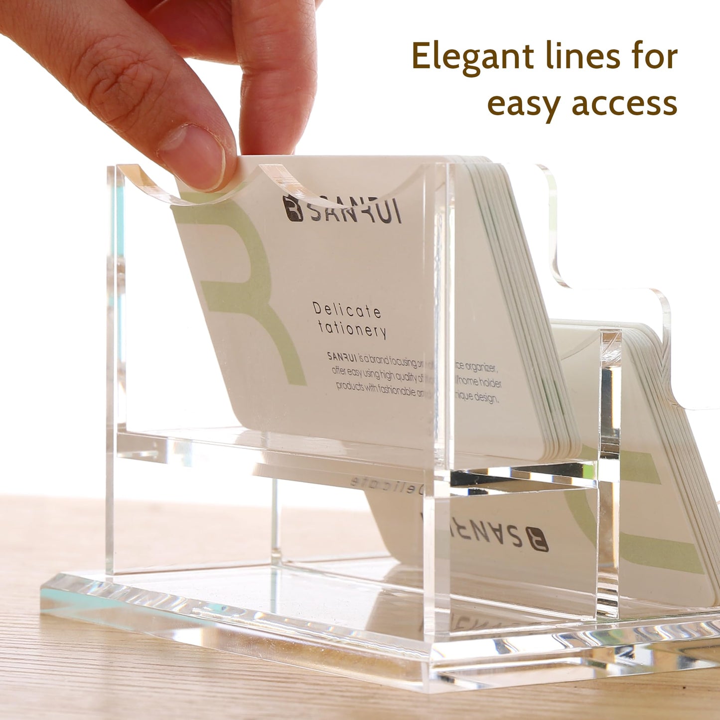 SANRUI Business Card Holder for Desk, Clear Acrylic Business Card Holders Horizontal Business Card Display Stand 2 Slots（Patent No.:US D1,001,889 S）