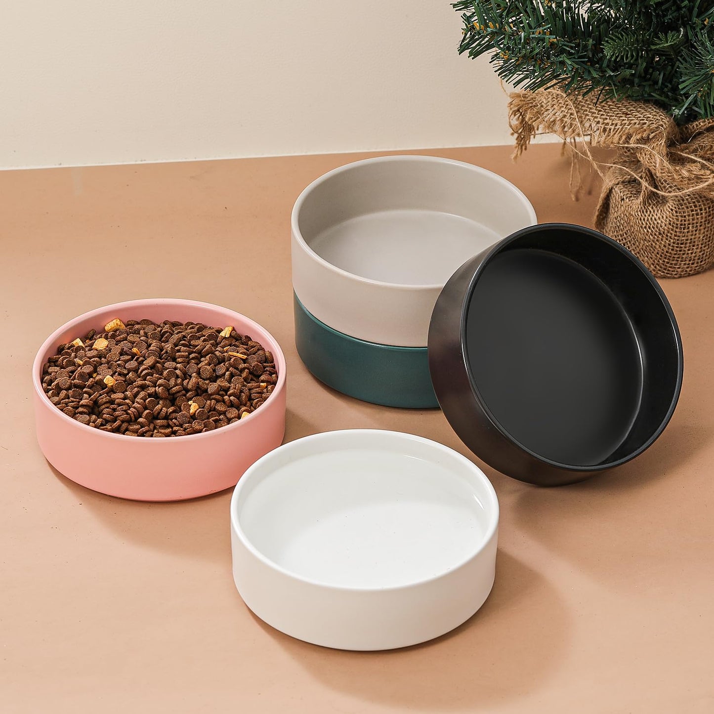 Ceramic Dog Bowl for Food and Water - Pet Feeder Bowl for Small to Medium Dogs and Indoor Cats - Heavy Ceramic Feeding Dish with Non Slip Base - Dishwasher & Microwave Safe - 6 Inch - 2.1 Cups - White