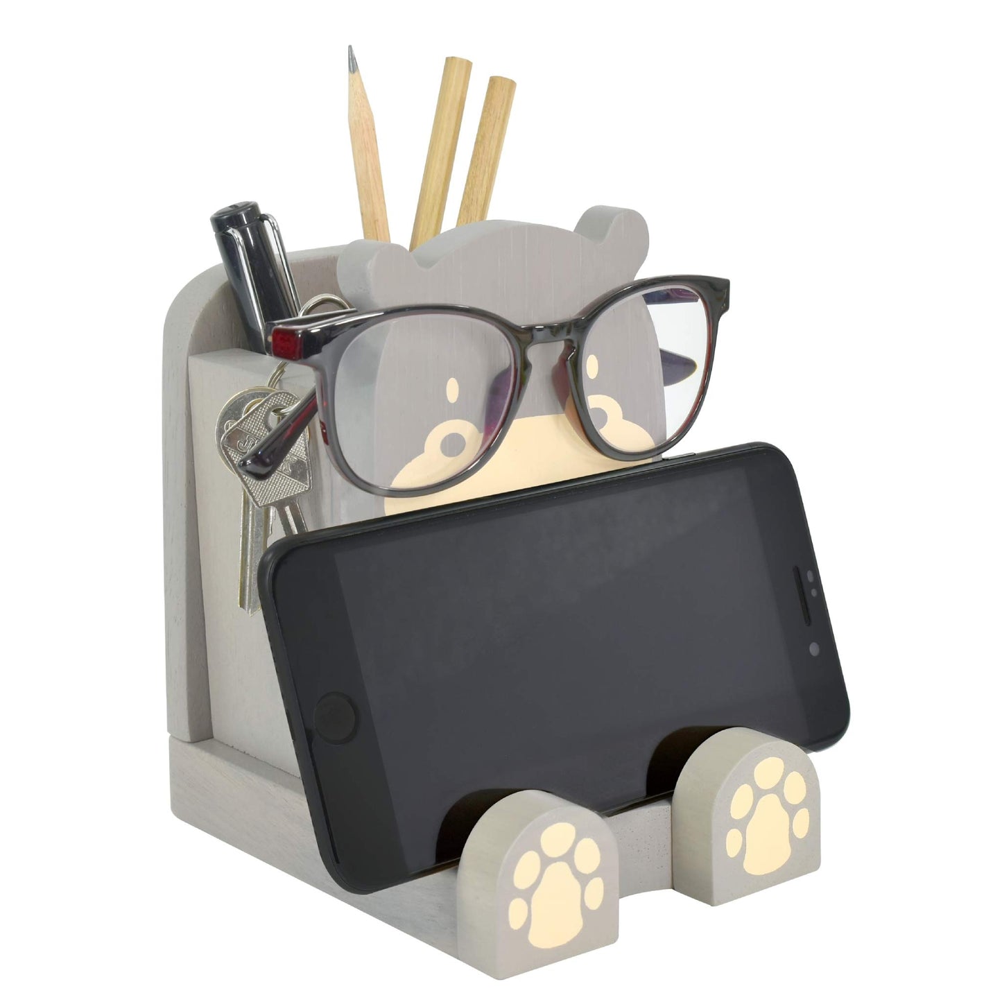 I'm Wood Multipurpose Eyeglass Phone Pen & Pencil Holder Stand Stationery Desk Box Organizer Accessories Decor Home Office Desktop Birthday Graduation Gifts “Dream Big Aim High” (Hippo)