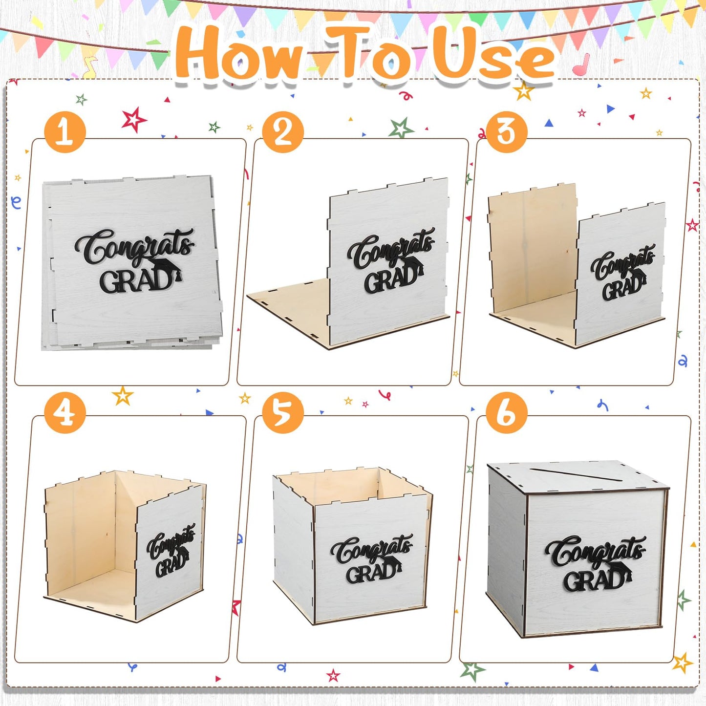Capoda Wooden Graduation Card Box 8 x 8 x 8 Inch Class of 2026 Rustic Card Box Holder with Slot for 2026 Graduation Party Decorations Supplies(White)