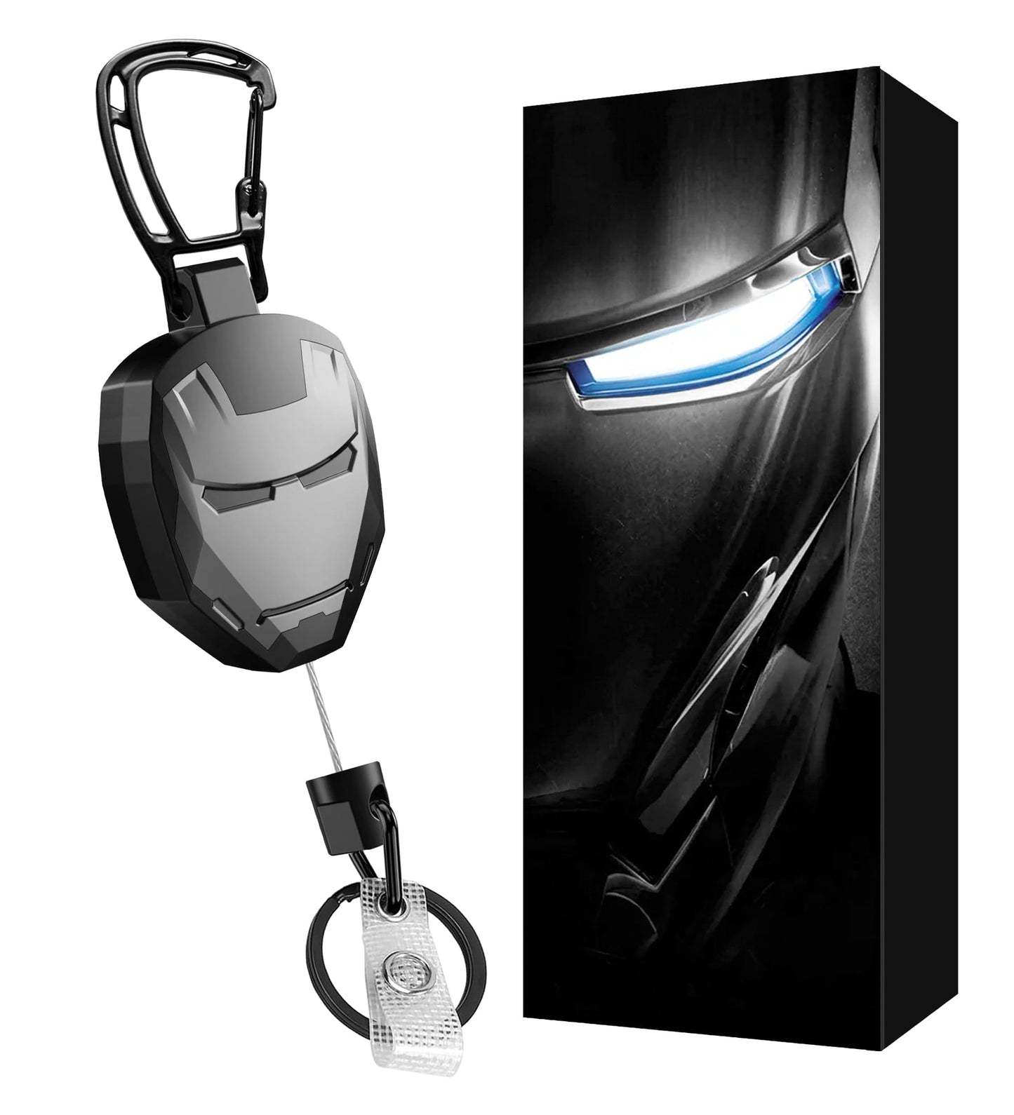 CXIBIKL Retractable Keychain, Badge Reel Keyring Keychain for Men Gifts, Heavy Duty Carabiner Badge Holder, Tactical ID Badge Reel with 29.5” Steel Retractable Cord, 8.0 oz 1-pack