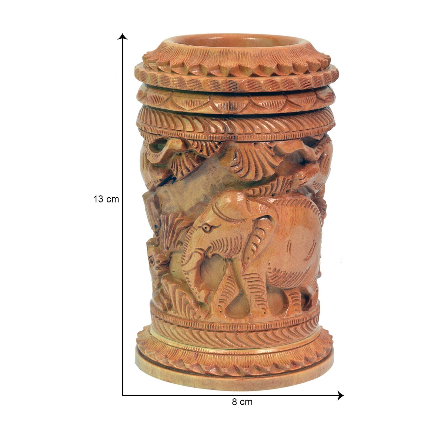 Craft Trade Hand Carved Wooden Pen Holder Desk Organizer, Elephant Design Pencil Holder Cup for Office Home School, Wooden Stationery Storage Box, Desk Decor, Camel Brown