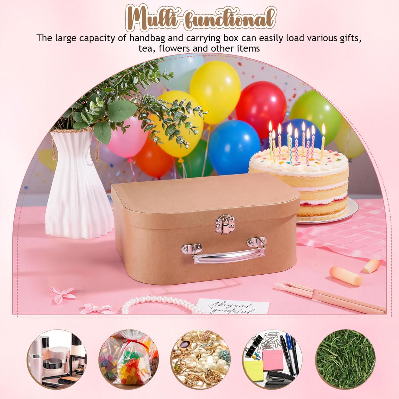 POPETPOP Kraft Paper Suitcase Gift Packaging Box with Handle 10.03X7.48X3.93In Multi-Functional Decorative Storage Case for Jewelry Wedding and Small Items