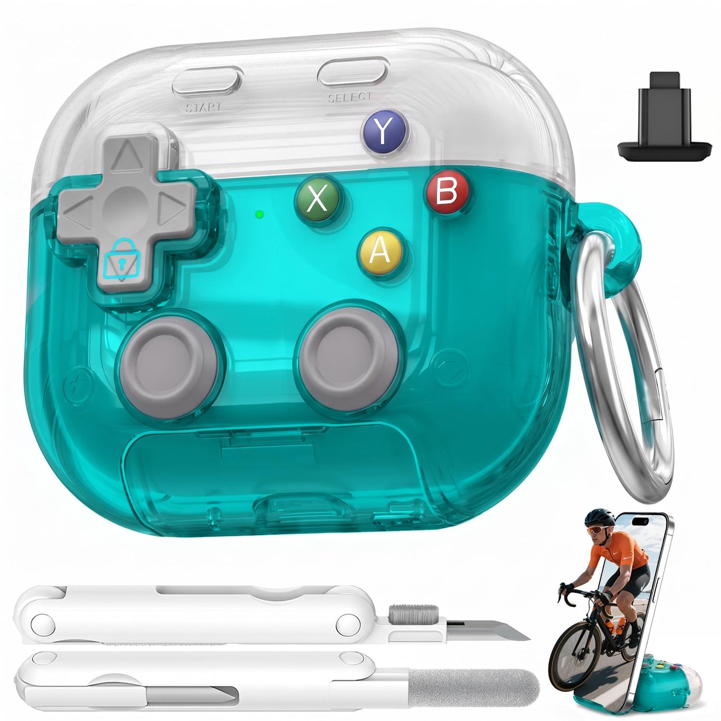 for AirPods 4 Case Cover, with Pressable Button, Safety Lock & Phone Stand,Cool Funny Gifts Case for Women Men to Relief Stress,Clear Blue