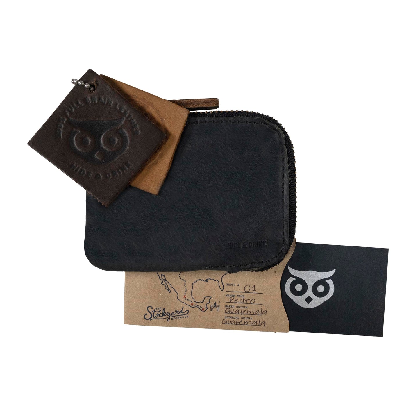 Hide & Drink, Full Grain Leather Zippered Card Wallet for Men and Women, Coin Pouch, Money Holder, Pocket Organizer, Handmade, Charcoal Black