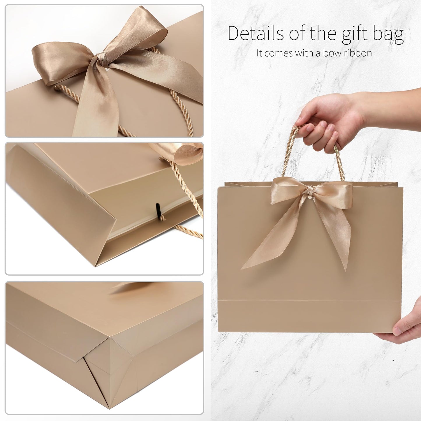 KeerxunBag The comes with 12 champagne-colored gift bags, including 24 jelly papers, 12 thank-you cards and 12 ribbons, making it the perfect choice for weddings, anniversaries and special events