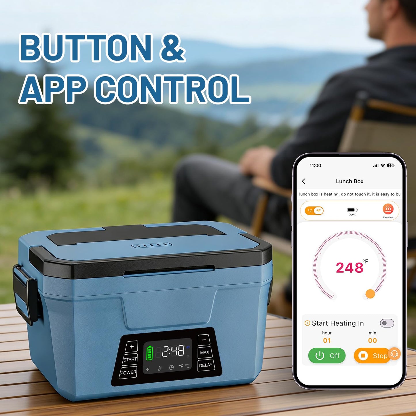 Cordless Electric Lunch Box for Adults, APP Control Heated Lunch Box for Men Food Warmer Rechargeable Lunch Box 248℉ Timer Self Heating Lunch Box, 5-sided Heated lunchbox Gifts for Women Work/Outdoor