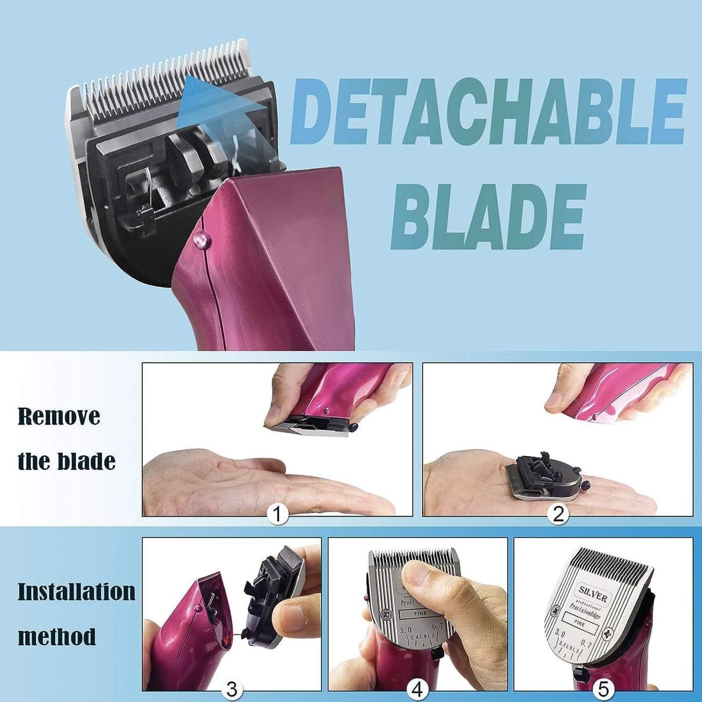 2PCS Adjustable 5 in 1 Replacement Blades Compatible with Wahl 5 in1 Clipper Bravura, Chromado, Creativa, Figura, Motion, Supergroom Dog Grooming Clippers