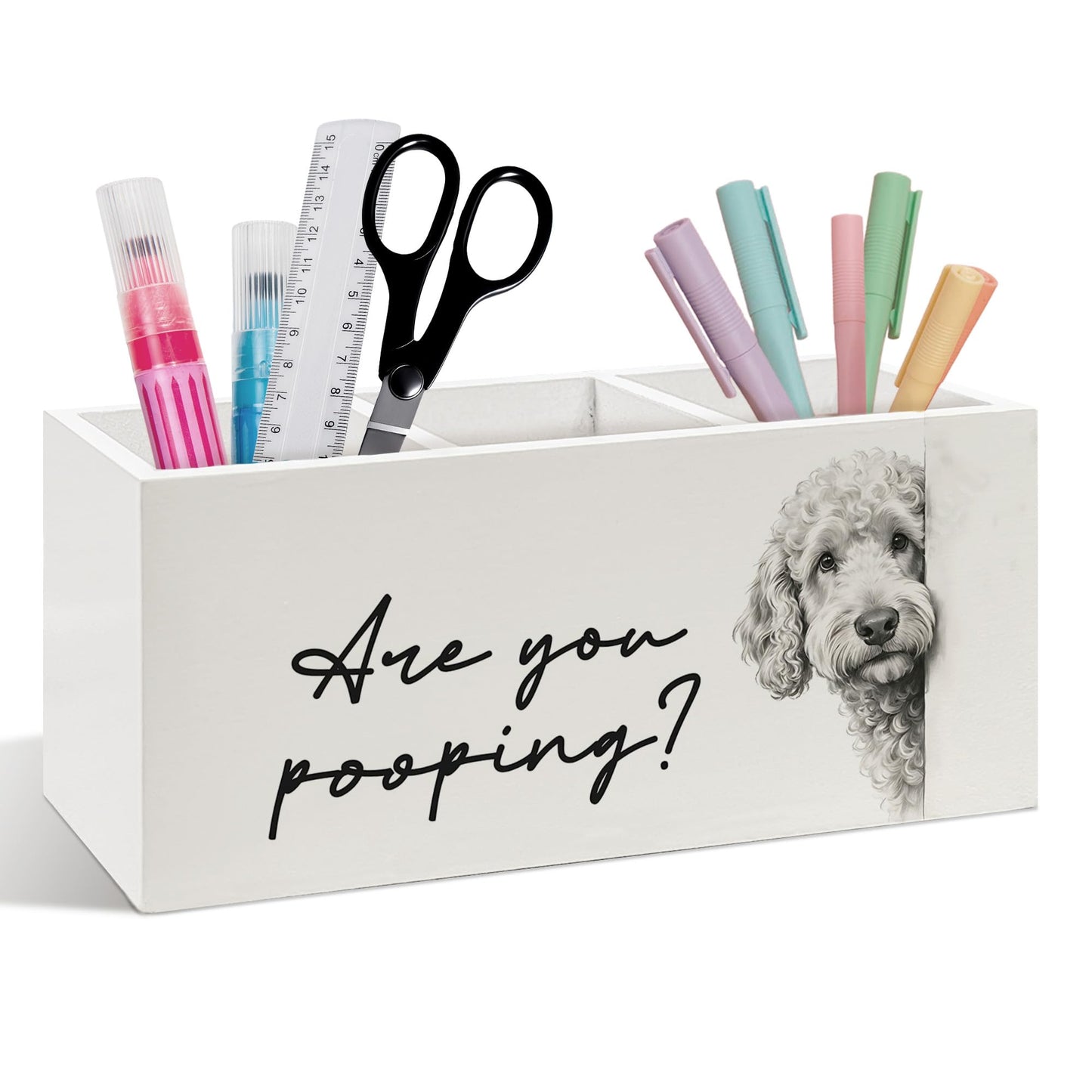 laveliabel Goldendoodle Gifts Pen Pencil Holder for Desk, Dog Lover Gifts for Women, Dog Bathroom Decor, Funny Goldendoodle Wooden Desk Pen Pencil Holder Organizer for Home Bathroom Decor