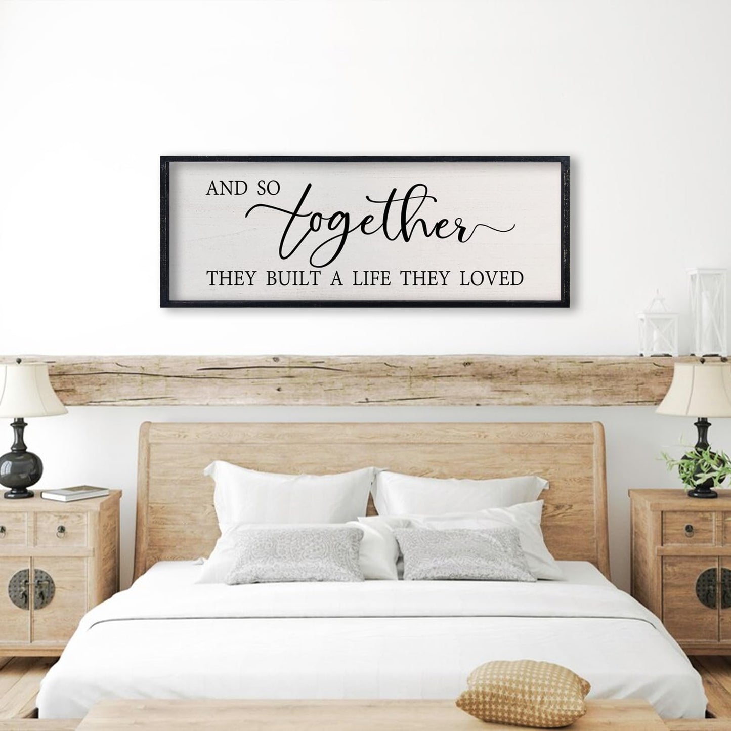 comurdyo Love Quote Wall Art And So Together They Built A Life They Loved Sign 32×12 Inch for Master Bedroom Over the Bed Living Room Farmhouse Rustic Wood Framed Wall Hanging Decor (Black)