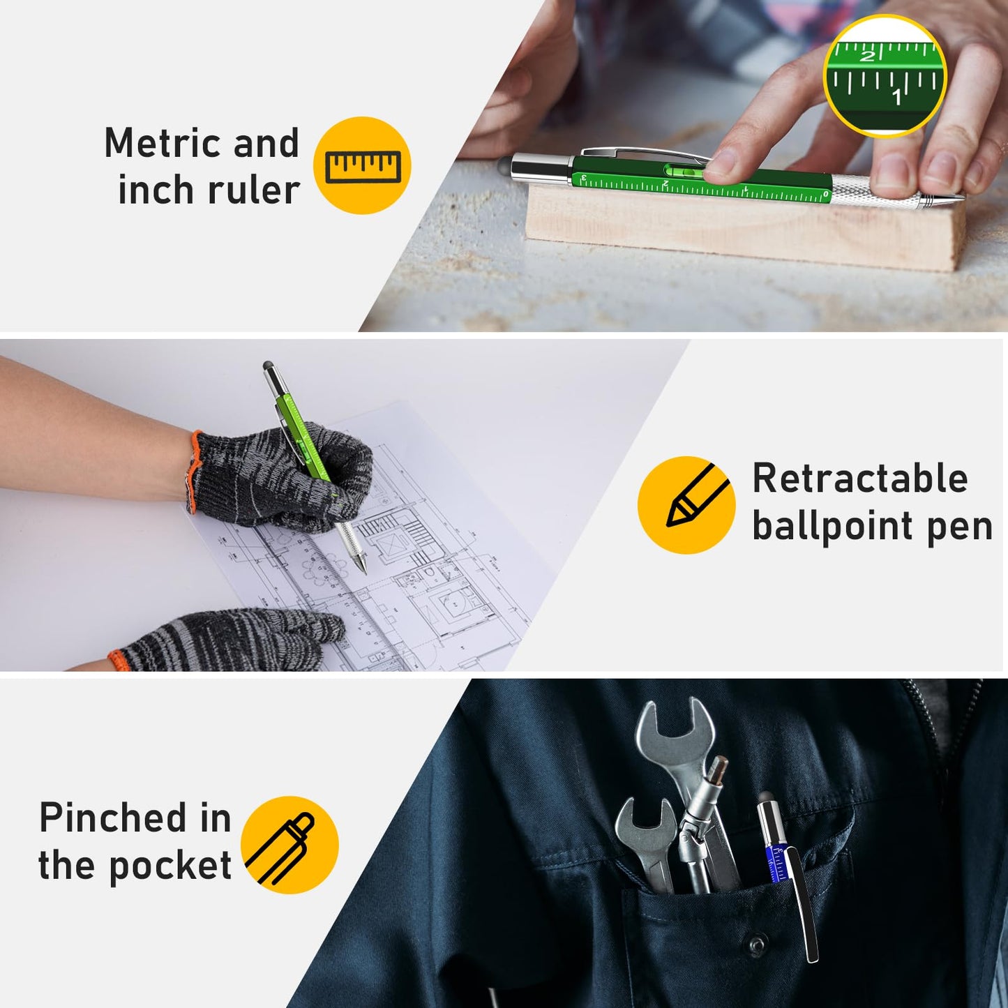 NICEMOVIC Fathers Day Dad Bulk Gifts for Men Multitool Tool Pen Gift 36 Pcs 6-in-1 Party Favor Father's Christmas White Elephant Gifts for Adults Level Gauge Ballpoint Pen Stylus Pen Screwdriver