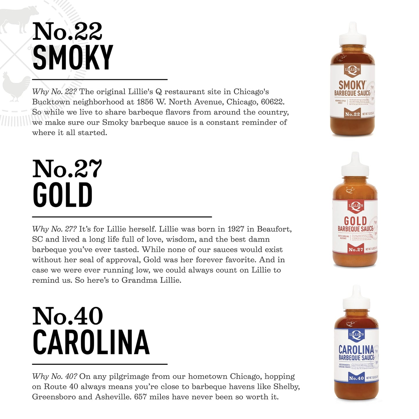 Lillie's Q - Smoky (15.3oz), Gold (14.8oz) & Carolina BBQ (15.5oz) Sauce Combo, Gluten-Free, Non-GMO, No Preservatives, Gourmet Mustard, Sweet & Vinegar Based BBQ (3-pack)