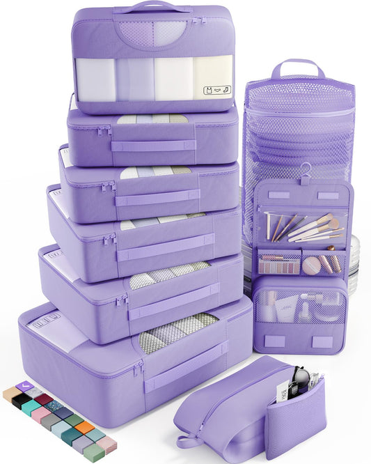 Veken 10 Set Packing Cubes for Travel Essential, Suitcase Organizer Bags in 4 Sizes, Carry-On Luggage Accessories with Large Laundry & Hanging Toiletry Bag, Must-Have for Airplane, Road Trip & Camping