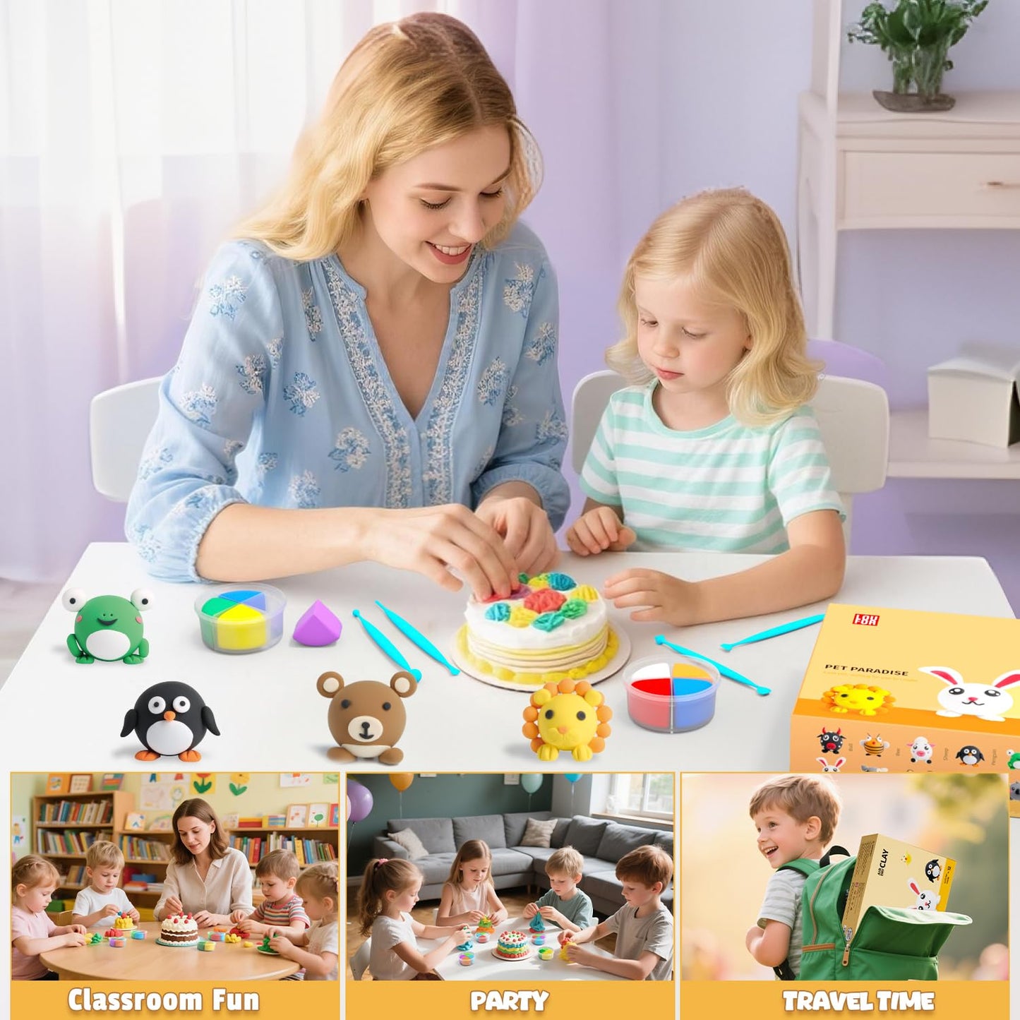 Air Dry Clay for Kids - Modeling Clay Kits, Ultra Light & Soft, Safe & Non-Toxic, 12 Boxes DIY Model Magic Clay with Sculpting Tools & Tutorials, Individual Packs, Creative Art Crafts Toys Gifts
