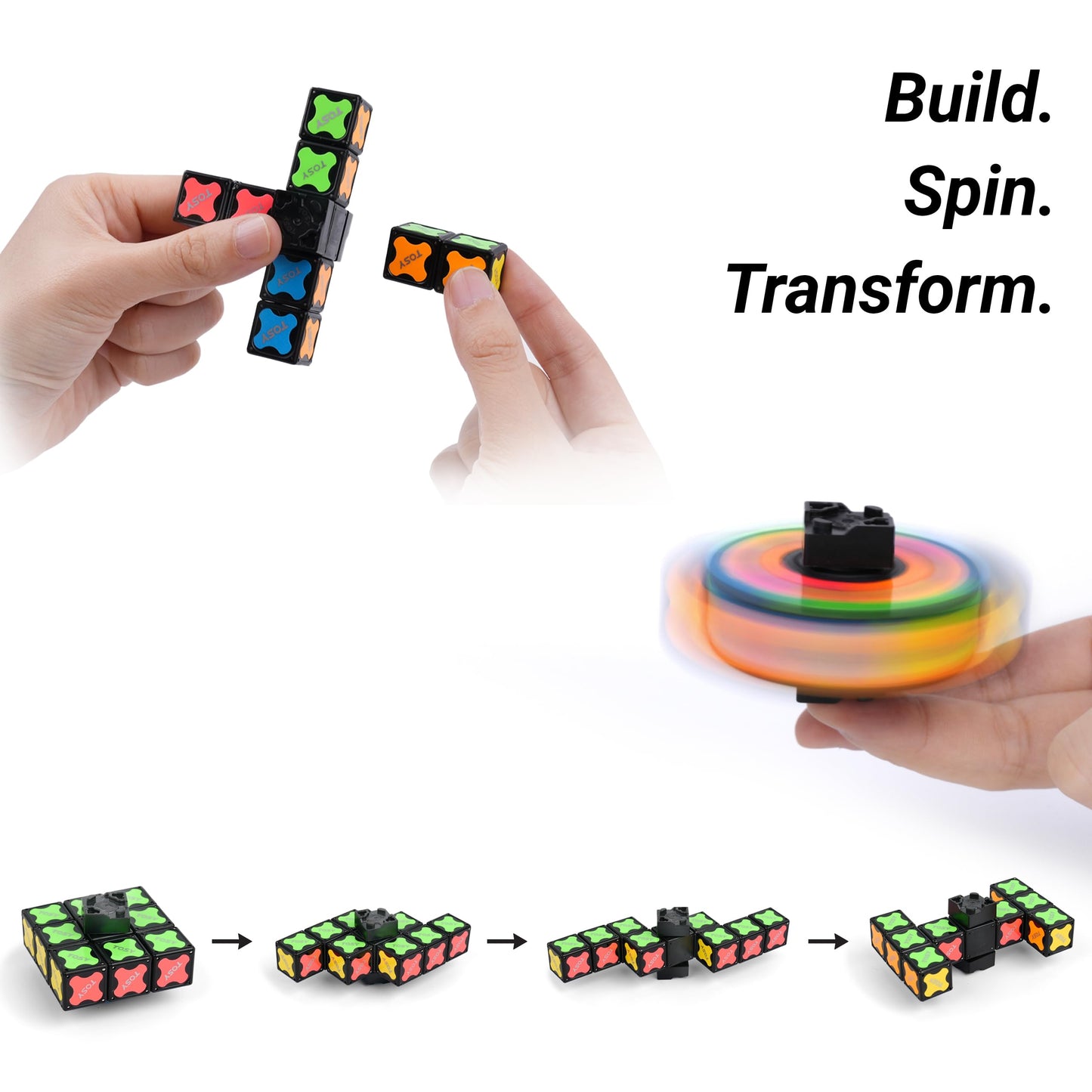 TOSY Magnet Fidget Spinner Mini - 8 Blocks, 3in1 Toy: Transformable Fidget Spinner, Infinity Cube, 2x2 Puzzle Cube, Easter Basket Stuffers Gift for Kids/Adult, STEM Sensory Stress Relief Toy, 2-Pack