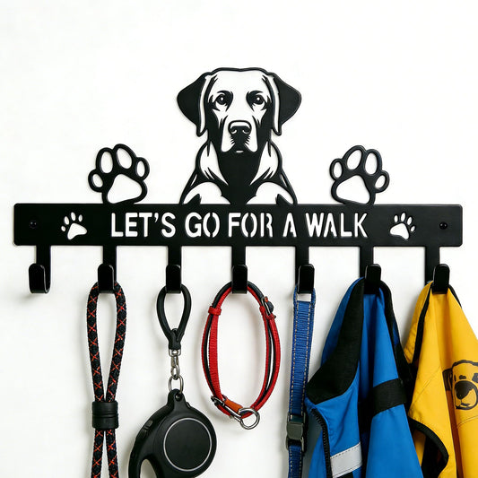 Zckjnoi Labrador Key Holder Wall Mount, Dog Leash Holder with 7 Hooks, Metal Key Rack for Entryway Front Door, Black Wall Key Hanger, Labrador Decor Accessories Gift, Decorative Dog Storage Organizer