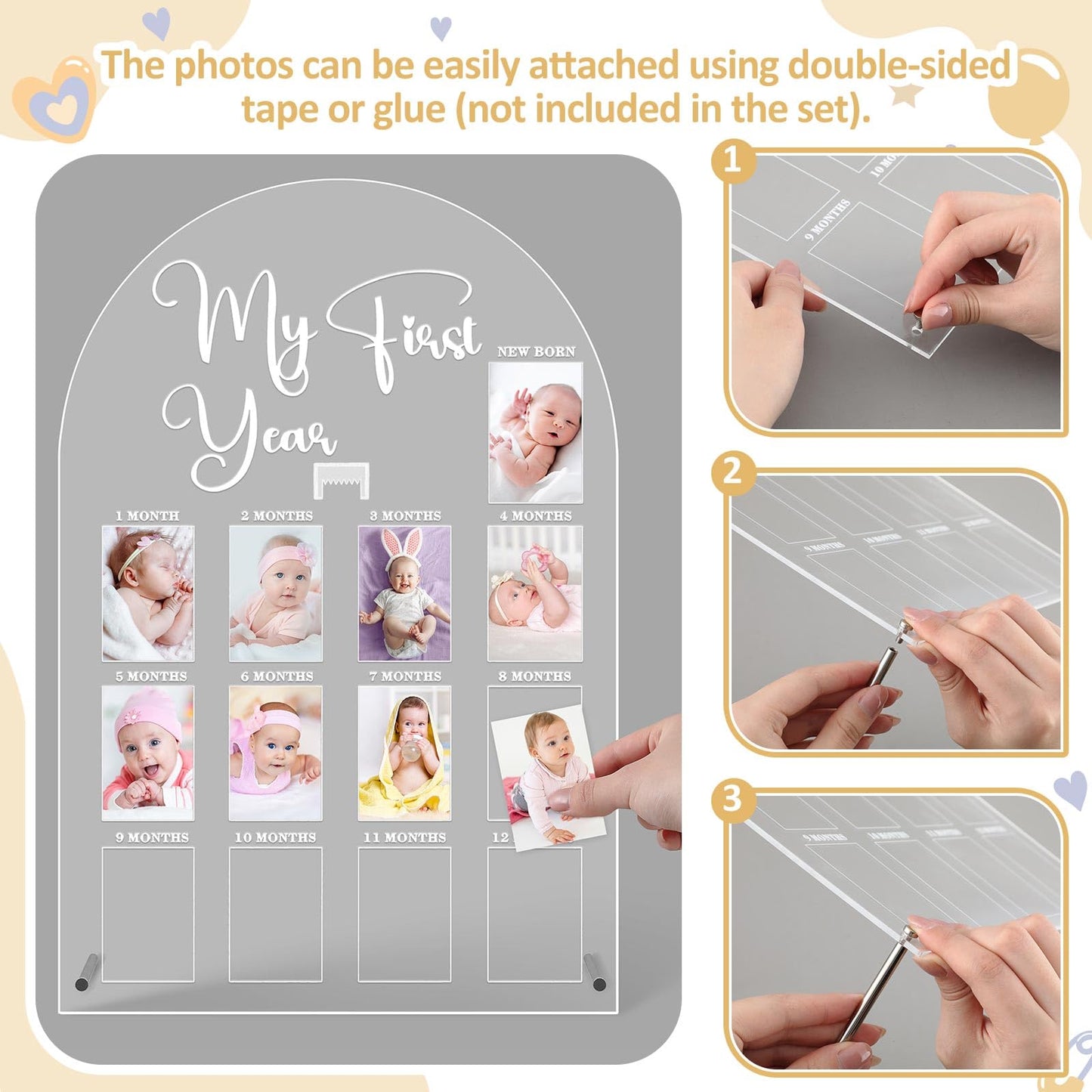 Lineshading My First Year Photo Frame Acrylic 18 x 12 Inch Large 12 Monthly Milestone Photo Board Picture Frame Display Hanging/Standing Baby Memories Collage Gift for 1st Birthday Newborn Keepsake