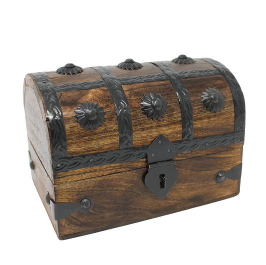 Nautical Cove Treasure Chest Keepsake and Decorative Wood Box (Medium 6.5x4.5x4.5) - Storage Box, Wooden Box with Hinged Lid, Rustic Storage, Pirate Storage Box, Vintage Wooden Chest