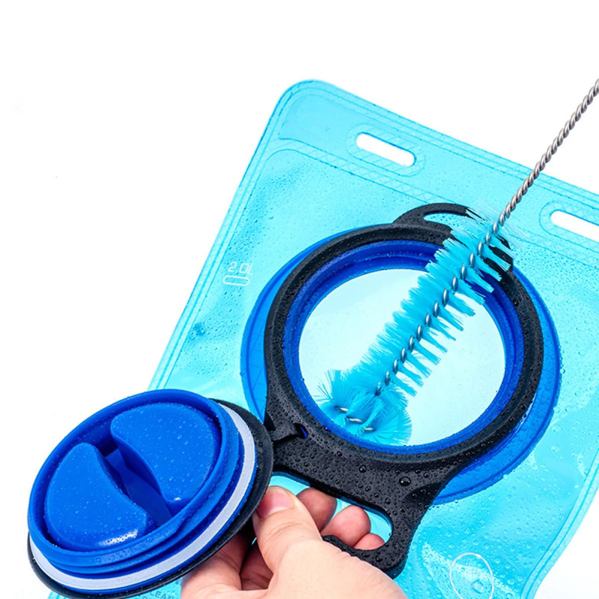KALLORY Wear-Resistant Hydration Bladder Brush Set with Stainless Steel Tube Spring Cleaner, Compact Daily Use Water Bag and Hose Cleaning Kit for Outdoor and Household Use, Blue