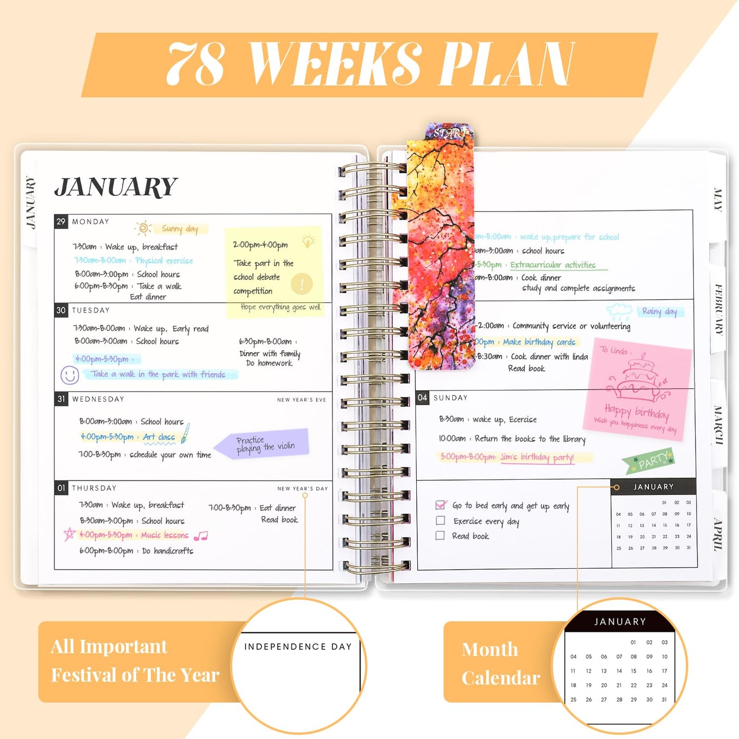 Planner 2026-2027, Large 18 Months Academic Daily Weekly Monthly Planner Yearly Agenda Jan. 2026–June. 2027, 7.9" x 9.8", Page Tabs, Separator Page, Pocket Folder, Bookmark, Stickers, Sticky Note Set