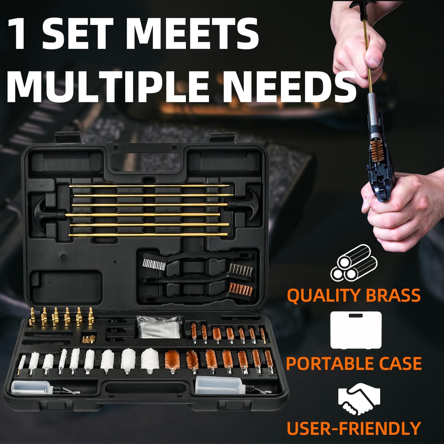 XKV Universal Gun Cleaning Kit for Pistol,Shotgun,Rifle,Airgun,Revolver and Gun Accessories,for Hunting and Shooting,Cleaning Kit with Portable Case,Brushes,Jags and Adapters - Gifts for Men