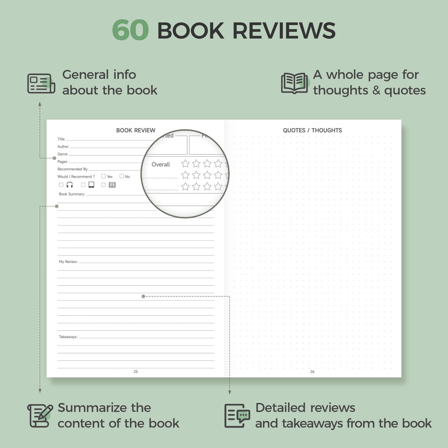 Verveorig Book Reading Journal with 60 Reviews, Reading Accessories & Bookish Gifts for Books Lovers & Readers Women, Hardcover Book Tracker Reading Log Journal, 5.7" x 8.3", Flowers