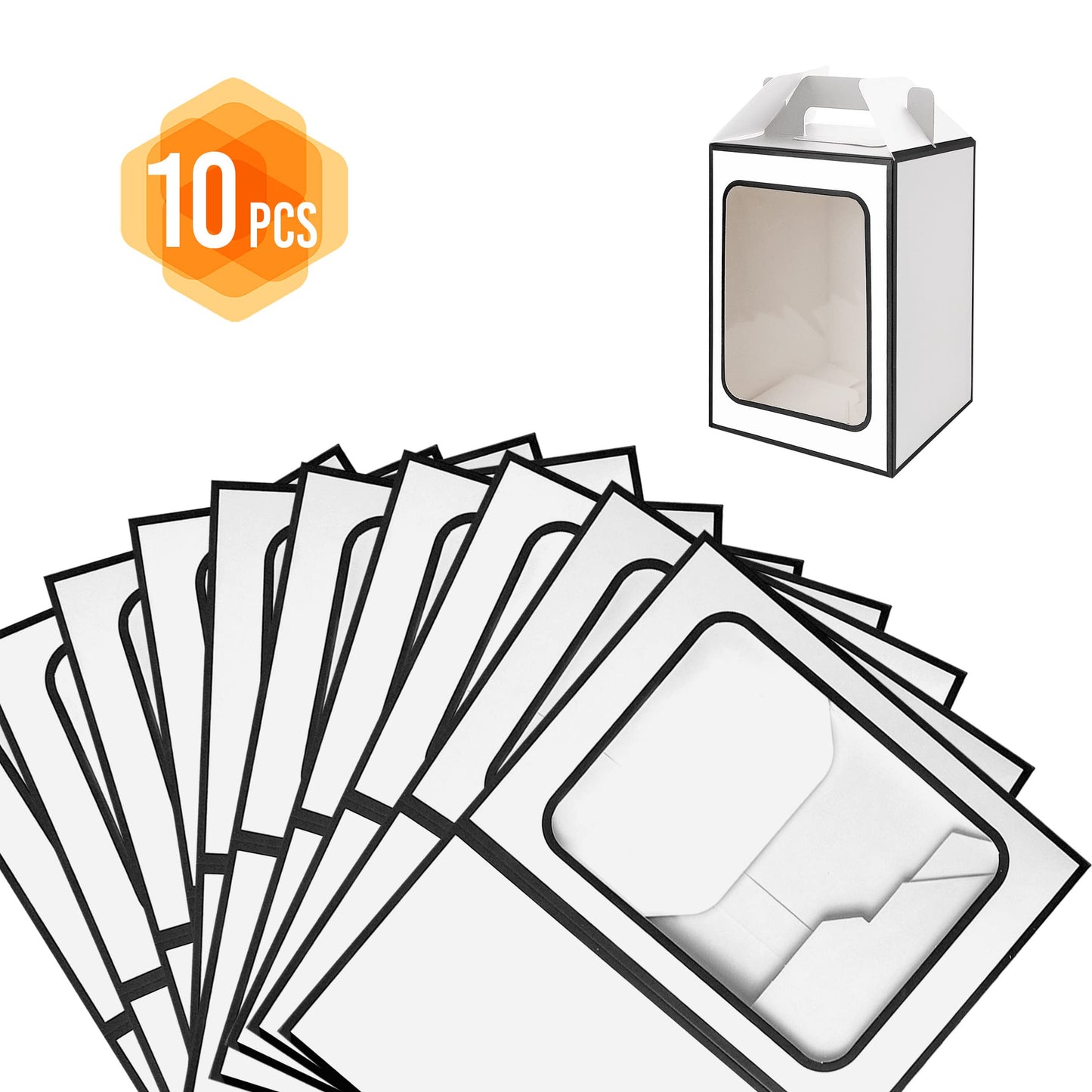 Large Gift Boxes, 10 Pcs Tote Paper Bags with Transparent Window, 9.8 x 7 x 5.1" Flower Bouquet Paper Gift Bags with Handles - White