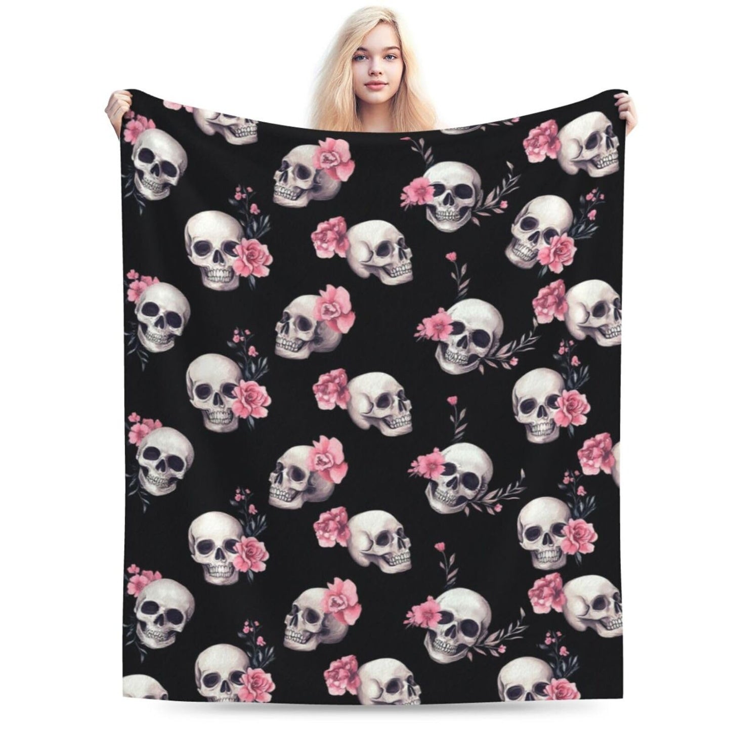 Gothic Skull Throw Blanket - Soft Plush Fleece Bedding Skeleton Blankets- Cozy Skull Stuff Gifts for Women Girls Kids Adults 40"X50"